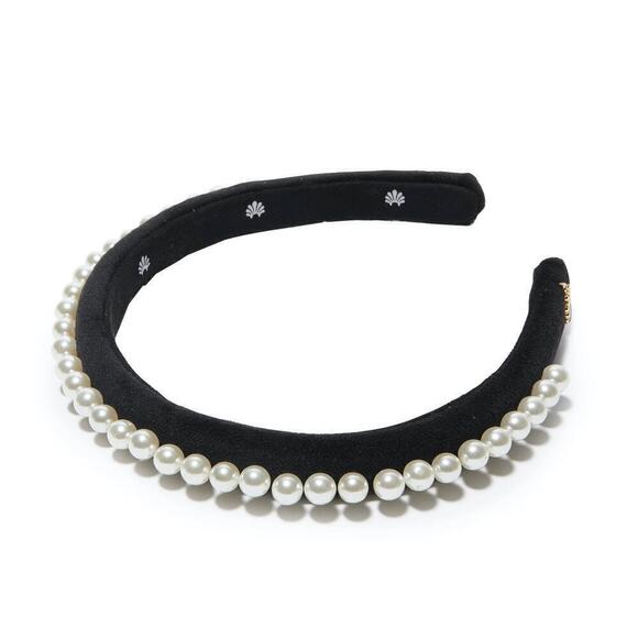 RARE Lele Sadoughi Timeless Chic Pearls Jet Black Velvet Slim Headband - Picture 7 of 9